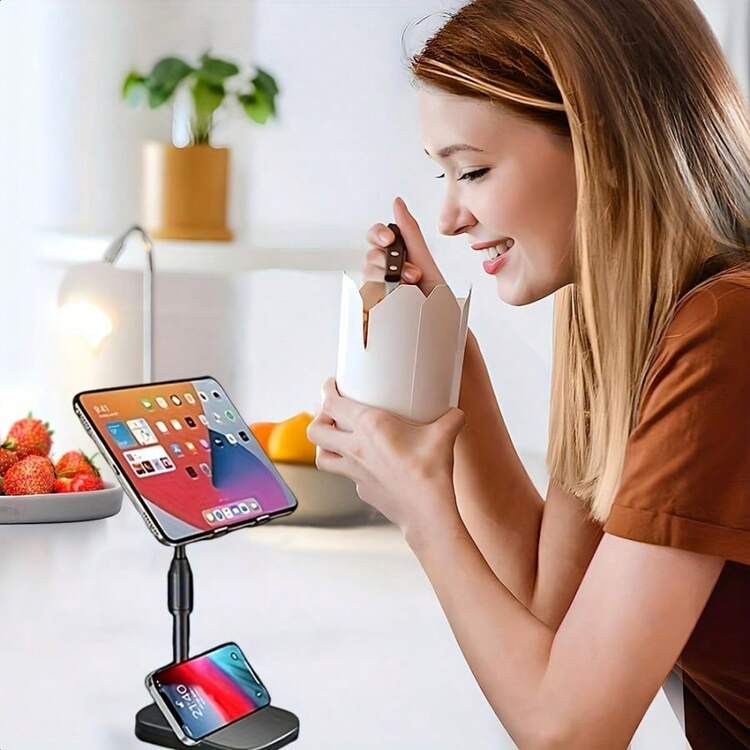 1 Desktop Universal Mobile Phone And Tablet Stand, 360 ° Rotation For Multiple Angles, Adjustable Height, Made Of Plastic Material, Multi-Functional, Live Streaming, Learning, Lazy Photography, TV Series Watching And Entertainment - Black - View 4