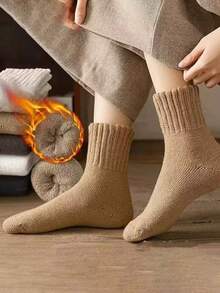 1/3/5 Pairs Random Solid Color Socks, Unisex, Autumn/Winter, Thickened & Thermal Lined, Suitable For Sleeping, Cozy Socks - Multicolor - View 2