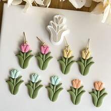 1pc DIY Soft Clay Mold Tulip Earring Jewelry Making Mold For Handmade Earrings - White - View 3