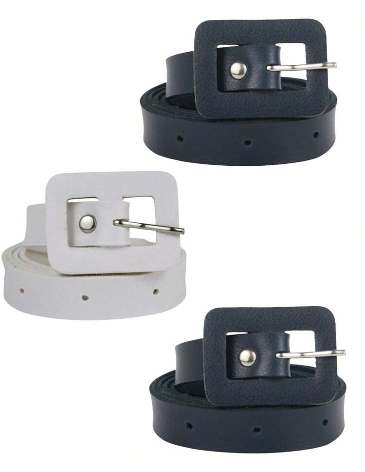 Kit 3 Women's Belts With Square Buckle - 黑白,海軍藍 - 查看 3