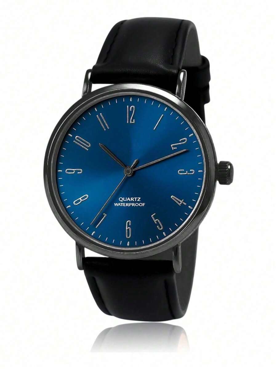 Men's Watch With Leather Strap And Metal Original Launch - Black/Blue - View 1