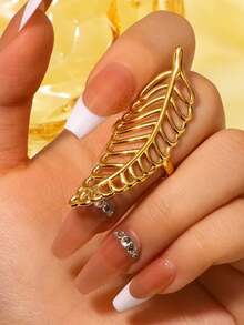 1 Pc Stainless Steel Leaf Shaped Open Ring, Suitable For Daily Wear - JZ7364 - View 9