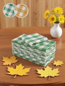 2/6/12/300pcs Elegant Plaid Napkins, Durable Polyester Thick Placemats, Reusable For Kitchen, Dining, Wedding Decor - Multicolor - View 2