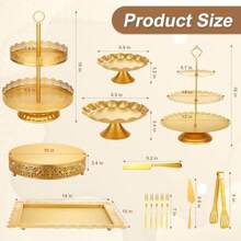 Audab Gold Dessert Table Display Set Including Cake Stand Cupcake Stand Serving Trays Platters Cake Cutting Set And Serving Tongs For Vintage Wedding Decor Party Food Decorations - Vàng - Xem 3