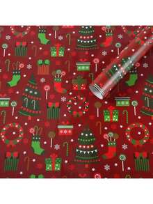 5 件/9 件圣诞包装纸卷 - 圣诞老人、驯鹿、雪人和圣诞树图案，绿色和红色节日设计，带有“圣诞快乐”文字，耐用礼品包装纸，鲜艳的印刷质量，派对用品，抗撕裂材料，适用于圣诞礼物、鲜花礼物、圣诞装饰，颜色和款式随机 - 彩色 - 查看 10