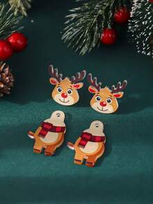 1 Set Cute Acrylic Christmas Earrings, Snowman, Santa Claus, Christmas Tree And Reindeer Stud Earrings, Festive Fun Accessories, Ideal Gift For Women - Multicolor 2 - View 9