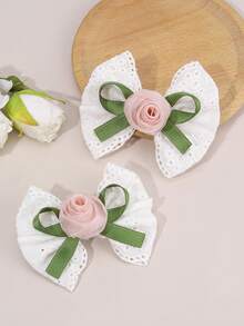 2pcs Pink Rose Hair Bows For Girls,Plain Bow Alligator Clips For Toddler Girls,White Bow Hairpins With Fully Lined,Casual Daily Barrettes Kids Baby Hair Accessories