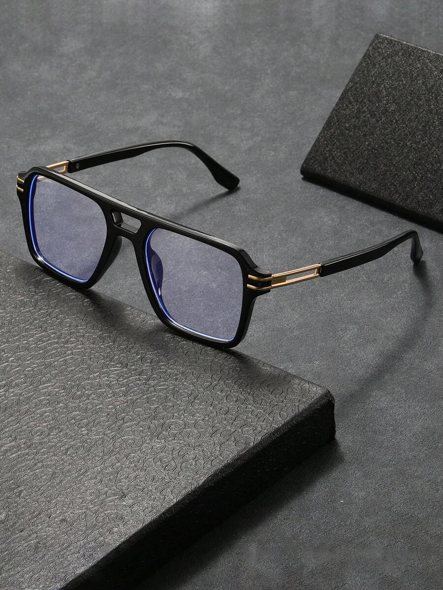 1 Cặp kính gọng phi công kiểu retro unisex, tròng trong suốt, phù hợp cho sinh hoạt hàng ngày, văn phòng, đọc sách, xem TV, chơi game và sử dụng điện thoại thông minh. - Đen phẳng - Xem 1