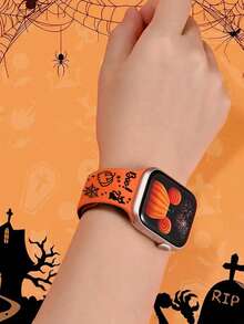 Halloween Pumpkin & Bat Carving Patterns Strap Compatible With Apple Watch Band Ultra SE/10/9/8/7/6/5/4/3/2/1 Perfect Gift For Women Skin-Friendly Silicone Replacement Watch Band Compatible With Iwatch Ultra 38mm 40mm 41mm 45mm 44mm 42mm 46mm 49mm (Watch Not Included)