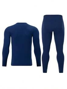 2pcs Men's Long Sleeve T-Shirt + Pants Set, Warm Casual Base Layer Thermal Top And Bottom For Autumn/Winter