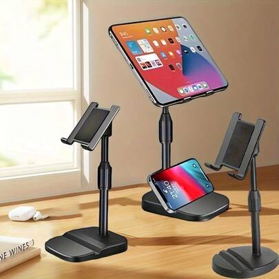 1 Desktop Universal Mobile Phone And Tablet Stand, 360 ° Rotation For Multiple Angles, Adjustable Height, Made Of Plastic Material, Multi-Functional, Live Streaming, Learning, Lazy Photography, TV Series Watching And Entertainment