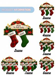 Décoration de Noël personnalisée de bas de Noël de famille avec 2 à 8 noms personnalisés. Décoration festive de vacances 2025, cadeau souvenir pour les parents, grands-parents, amis. Parfait pour le sapin de Noël, la décoration de la maison, ornement personnalisé pour les rassemblements en famille - Multicolore - Voir 4