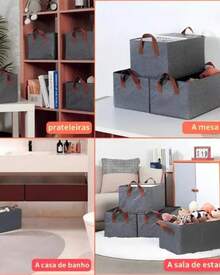 Caixa Organizadora Cesto Grande Dobrável Alça Roupa Brinquedos  Multiuso Para Gavetas e Armários