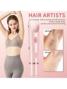 二合一电动剃毛器，女士无线比基尼修剪器，可拆卸刀头，触感柔软，干湿两用防水，USB充电，方便修剪比基尼线、腋下、腿部及全身毛发