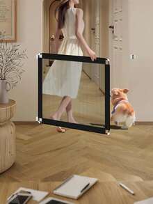 1 pieza Cerca para mascotas, Puerta de malla plegable portátil, Cerca de aislamiento de puerta, Tope de puerta de malla, Red de aislamiento de balcón sin perforaciones, Cerca de protección de barrera interior, Utilizado para puertas de escaleras, balcones, interior y exterior, Ajustable, Portátil, Fácil de instalar, Barrera para escaleras para mascotas, Ventana transparente, Protección para mascotas, Puerta para mascotas, Puerta para perros, Barandilla para mascotas, Malla para perros (Adecuado para perros pequeños) - Negro - Ver 8