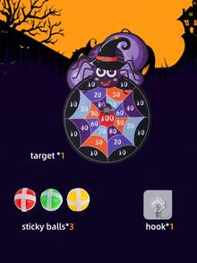 Halloween Kids Sticky Ball Target Game Set, Cartoon Pattern Fabric Dart Sticky Ball, Throwing Interactive Game, Family Multiplayer Competition, School Sports Game Props, Boys Girls Halloween Gift, Halloween Party Toy (1 Hook + 3 Sticky Balls Included)