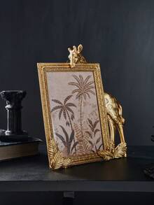 1pc Gold Resin Rectangular Giraffe Shaped Decorative Photo Frame, Resin Material Frame For Desktop Cozy Photo Display And Photography Prop - Gold - View 11