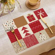 1pc/4pcs/6pcs/60pcs Christmas Decorative Placemats, Christmas Style Linen Placemats & Table Runners, Christmas Snowflake & Christmas Tree Placemats, Merry Christmas, Suitable For Home, Restaurant, Dining Table Decor, Home Goods