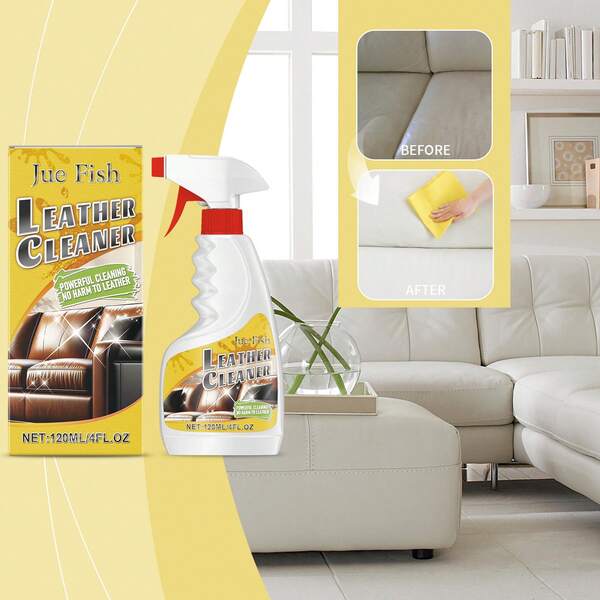 Jue-Fish Leather Cleaner Polish Leather Surface Remove Stains Grease Multifunctional Suitable For Damage Sofa Car Seat Leather Bag Furniture Refurbished Leather Cleaning Care Agent 120ml