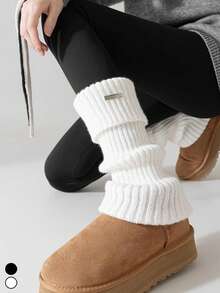1 Pair Women's Cozy White Leg Warmers, Ribbed Knit Thermal Leg Warmers For Autumn/Winter - Multicolor - View 2