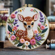 1 件刺绣套件，20x20cm/7.9x7.9 英寸花中鹿，手工 DIY 刺绣套件，适合成人和初学者，包括说明书、印花面料、刺绣拉伸和刺绣 - 彩色 - 查看 6