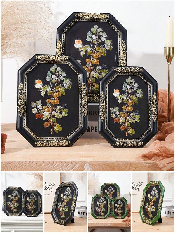 1pc Vintage European Style Octagonal Floral Design Classic Photo Frame, Resin Material Octagonal Floral Border Photo Display Frame, Suitable For Home Photo Decoration, Photography Props