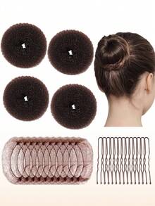 24件套青少年芭蕾舞发髻制作套装，4件套迷你芭蕾舞发髻制作器，10个30厘米发髻网，10个U型发夹 - 彩色 - 查看 2