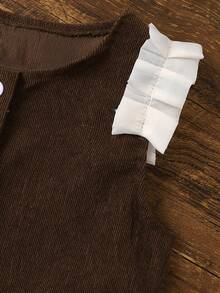 3pcs/Set Young Girls Solid Color Long Sleeve Comfortable T-Shirt, Floral Trim Cardigan Vest And Pants Outfit, Autumn/Winter