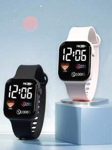 2 Pieces Set. Teen Fashion, Simple And Cute, Romantic And Classic LED Digital Display Square Electronic Watch. Suitable For Students' Daily Life Such As Returning To School, Parties And Traveling. Very Suitable As A Gift For Friends Or Birthday Gifts. - Multicolor - View 14