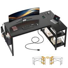 48" L-Shaped Gaming Desk With Storage Shelves, Power Outlets & Side Bag Corner Computer Desk For Small Spaces, Black - View 1
