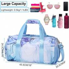 Dafelile Bolsa de lona deportiva para niñas, bolsa de baile para adolescentes, bolsa de viaje para llevar a cabo el fin de semana para pasar la noche, bolsa de gimnasio, bolsa de ballet de viaje con - mármol azul - Ver 3