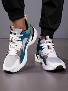 Men's Non-Slip, Wear-Resistant, Breathable Formal Outdoor Lace-Up Low-Top Casual Sports Shoes, Fashionable Minimalist Style Leather Men's Sports Shoes, Running Shoes, Solid-Color Low-Top Shoes, Tennis Shoes, Rubber Shoes - Grey - View 5