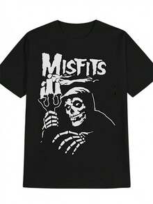 Misfits Graphic Print YYZZ8 Men'S T-Shirt - Black Casual Crew Neck Tee With Skull & Text Design, Lightweight Cotton Summer Shirt For Adults, Fan Merchandise  Edgy Casual Style  Cotton Fabric - màu đen - Xem 1