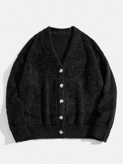 Men Plus Size Oversized Loose Faux Fur Cardigan, Fashionable Minimalist Design, Comfortable With High Drape , Fall Winter, Long Sleeve Top