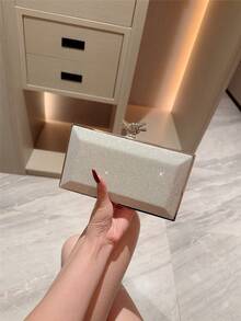 1 件简约迷你盒式手拿包，奢华金属扣设计晚礼服包，优雅闪亮迷你钱包，适合正式场合，适合作为生日/节日礼物，配有可拆卸肩链 - 銀色 - 查看 8