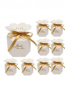 10pcs Gold Foil Cherry Blossom Wedding Favor Boxes, Flower Petal Candy Boxes, Wedding Candy Boxes, Birthday Gift Paper Boxes