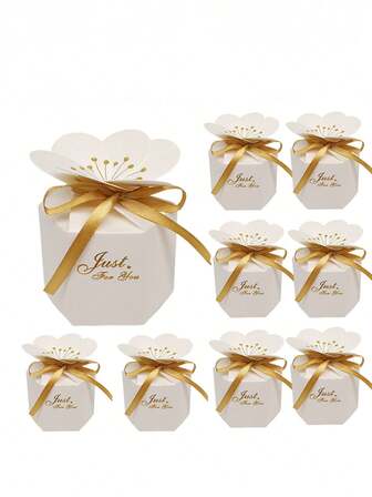 10pcs Gold Foil Cherry Blossom Wedding Favor Boxes, Flower Petal Candy Boxes, Wedding Candy Boxes, Birthday Gift Paper Boxes