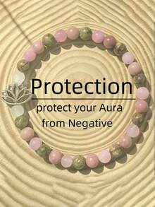 6毫米莲花脉轮手链，镶嵌玫瑰石英、蔷薇辉石和红绿石——天然宝石珠象征着繁荣与爱情。这款优雅的饰品非常适合日常佩戴，是一件波西米亚风格的灵性珠宝，也是送给爱人的华丽水晶礼物。 - 彩色 - 查看 1