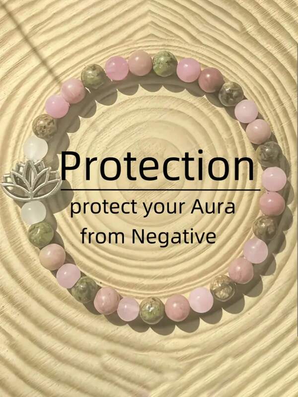 6mm Lotus Chakra Bracelet With Rose Quartz, Rhodonite, And Unakite - Natural Gemstone Beads Symbolize Prosperity And Love. This Elegant Piece Is Perfect For Everyday Wear, A Bohemian-Inspired Spiritual Jewelry Piece, And A Gorgeous Crystal Gift For A Loved One.