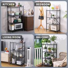4-Tier Foldable Heavy Duty Metal Shelves With Wheels, No Assembly, Rust Proof, For Garage, Kitchen & Office