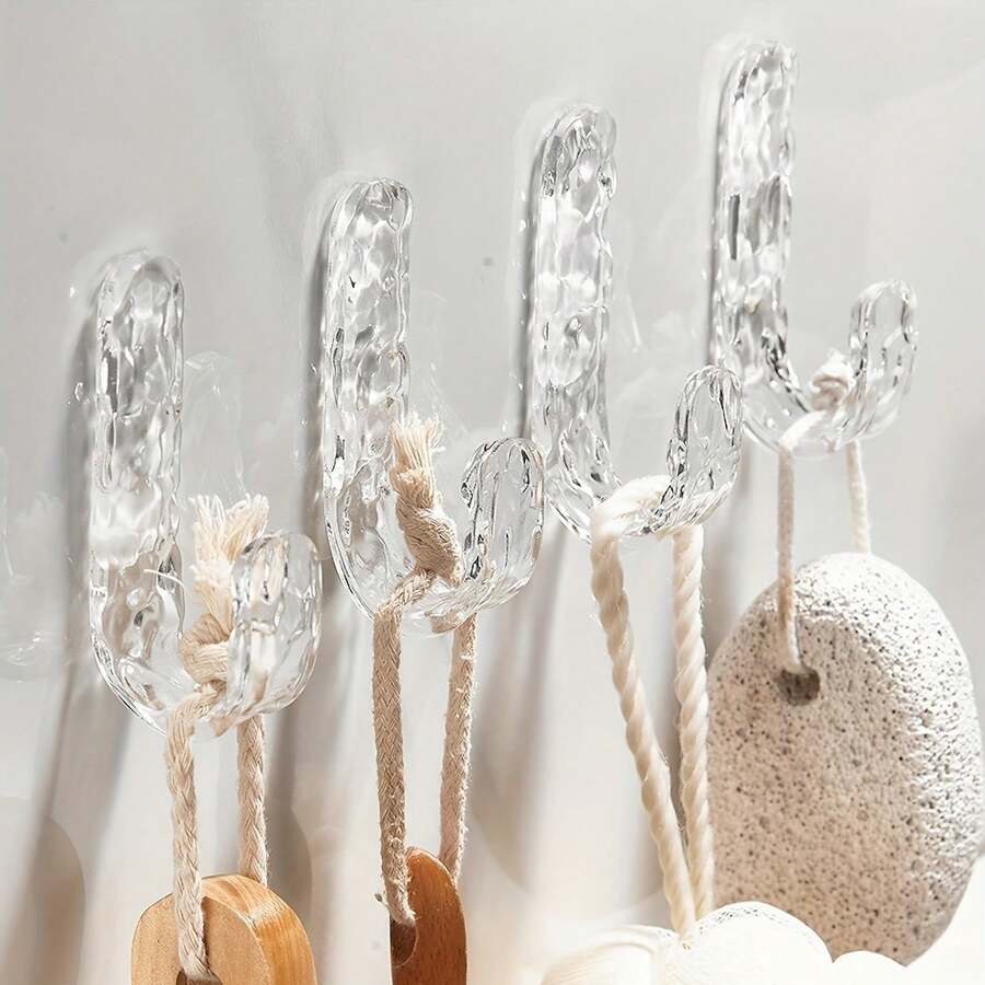 4pcs Acrylic Diamond Wall Hooks - Heavy Duty, Waterproof, Adhesive Hooks For Hanging Towels, Coats & More!