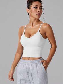 1pc Women's Adjustable Criss-Cross Back Tight-Fitting Cropped Racerback Sports Bra Camisole Top - White - View 2