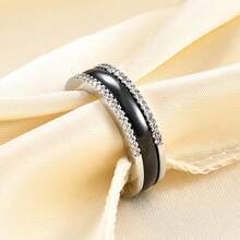 6mm White/Black Ceramic Rings Plus Cubic Zirconia For Women Comfort Fit Engagement Wedding Band Size 5-122025 - 6mm Black+Silver - View 3