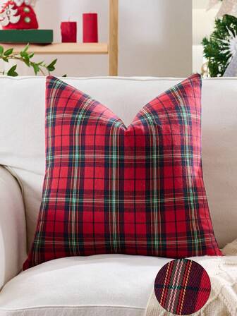 1pc/2pcs Christmas Red Tartan Plaid Throw Pillow Covers 18x18 Inch Decorative Scottish Farmhouse Retro Classic Square Cushion Cases For Decor Sofa Couch Winter Holiday