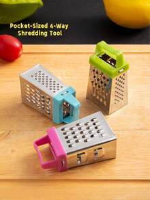 Mini rallador de queso de acero inoxidable - 1 rallador pequeño de cocina para parmesano, ajo, jengibre, verduras y chocolate. Rebanador y triturador de mano compacto con base antideslizante, diseño fácil de limpiar para cocinar en casa (plateado). - Color aleatorio - Ver 8