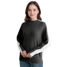 Suéter feminino de malha quente com gola falsa e mangas penduradas, solto para outono e inverno - Preto e Branco - Ver 12