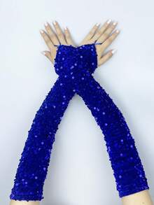 1 对闪亮亮片露指天鹅绒圣诞臂套，派对服装配饰，适合所有季节