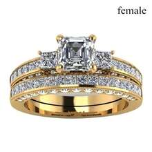 1pc Luxury Artificial Zirconia Rhinestones Couple Rings For Lover's Valentine's Day Gift Fashion Gold Color Engagement Wedding Band - 女戒 - 查看 3