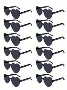 1pc/12pcs Heart Shaped Party Glasses, Black Fashionable Frameless Heart , Fun Party Favors, Suitable For Bachelorette Party, Bridal Party, Wedding, Bride Tribe Gift, Fashion Accessory, Halloween Trick Or Treat, Party Favors, Pool And Beach Party, Summer Party, Merry Christmas, Happy New Year (Slightly Scratched During Shipping, Does Not Affect Use)