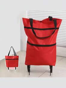 2-In-1 Lightweight Foldable Shopping Cart, Foldable Trolley With Wheels, Reusable Shopping Bag, Unisex Travel Bag, Home And Kitchen Supplies, Portable Rolling Shopping Bag With Wheels, Waterproof Trolley. (Oxford Fabric, Rubber Wheels)